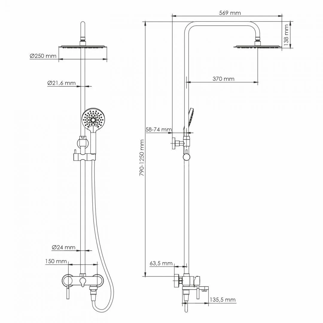 Габаритная схема Душевая стойка Wasserkraft A14201