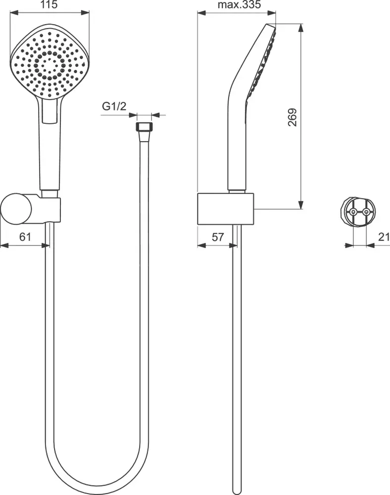Габаритная схема Душевой комплект Ideal Standard Esla BD002XC с внутренней частью