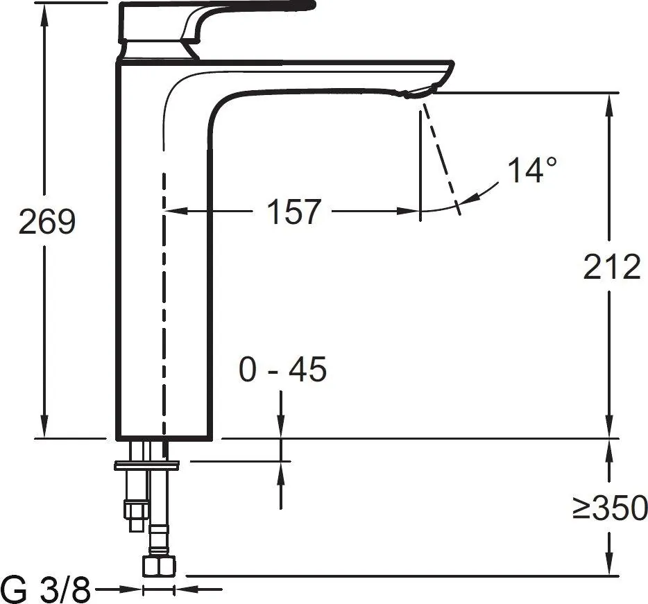 Габаритная схема Смеситель Jacob Delafon Aleo+ E72336-CP для раковины