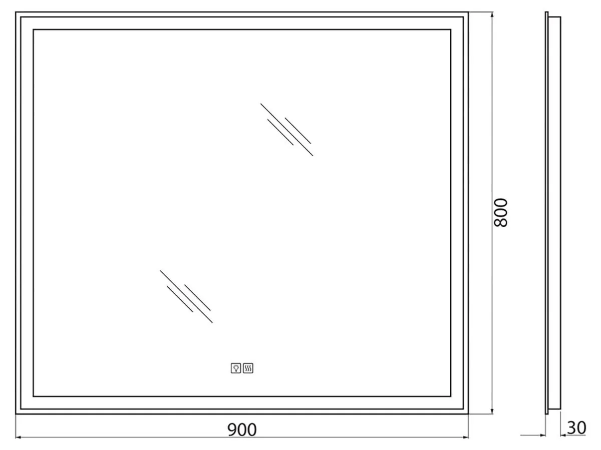 Габаритная схема Зеркало BelBagno SPC-GRT-900-800-LED-TCH-WARM