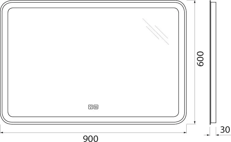 Габаритная схема Зеркало BelBagno Marino SPC-MAR-900-600-LED-TCH-WARM