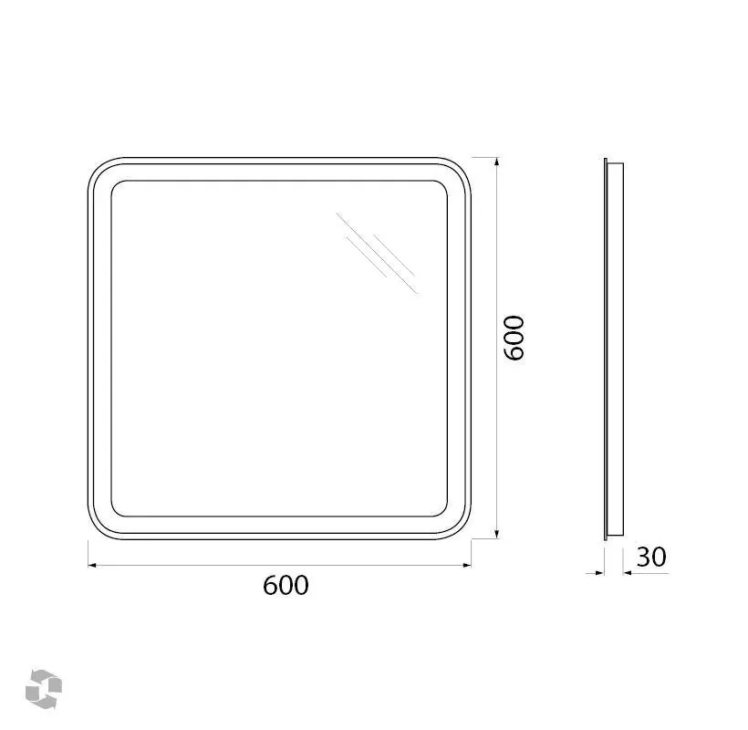 Габаритная схема Зеркало BelBagno SPC-MAR-600-600-LED-BTN