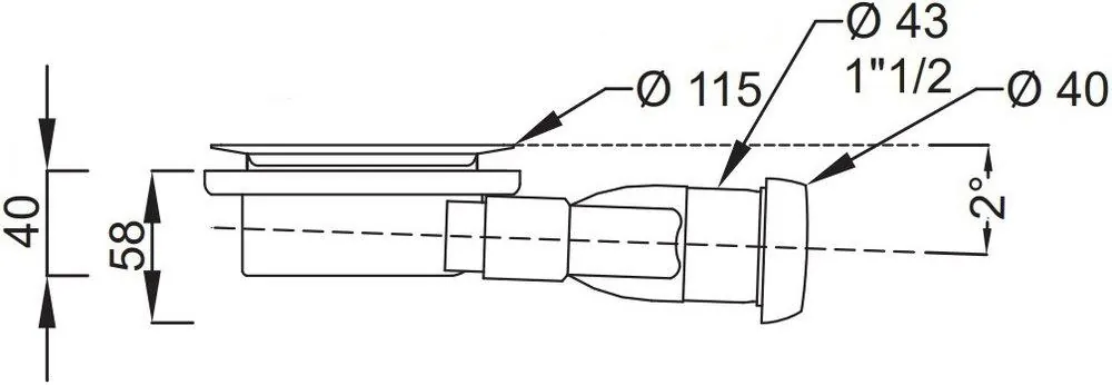 Габаритная схема Сифон для поддона Jacob Delafon Flight Neus E9A1364-CP