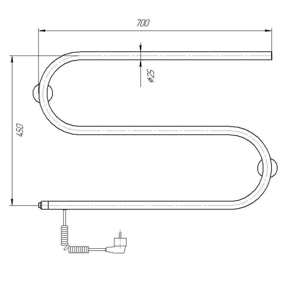 Габаритная схема Полотенцесушитель электрический Domoterm S-образный 70x40 L