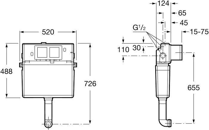 Габаритная схема Смывной бачок скрытого монтажа Roca In-Wall Basic Tank 890090200