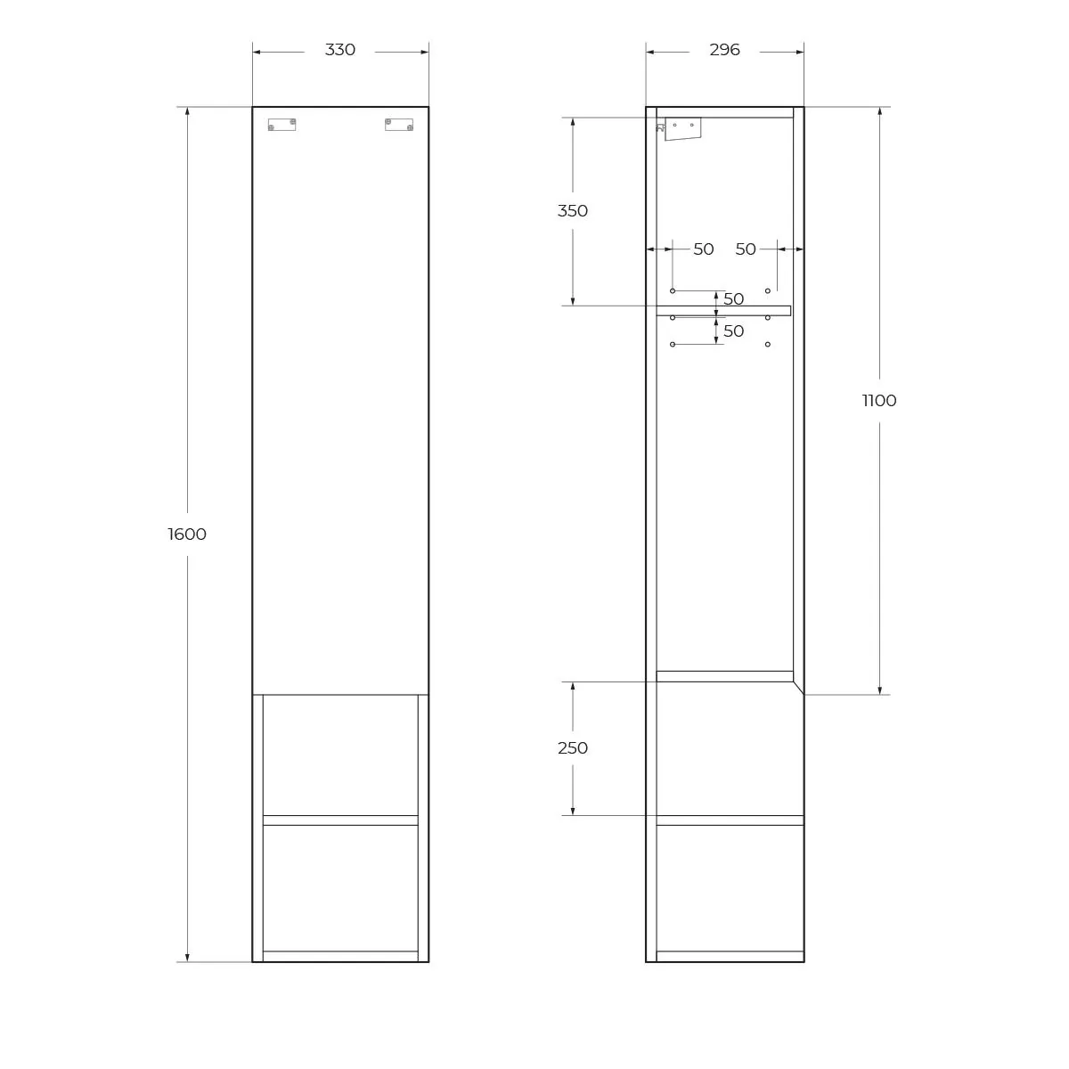 Габаритная схема Шкаф-пенал BelBagno Kraft 1600-1A-SC-RNN-R