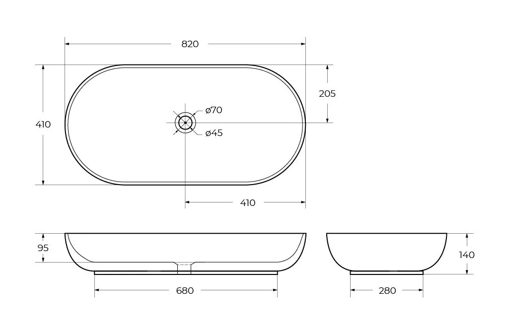 Габаритная схема Раковина BelBagno BB1349 80 см
