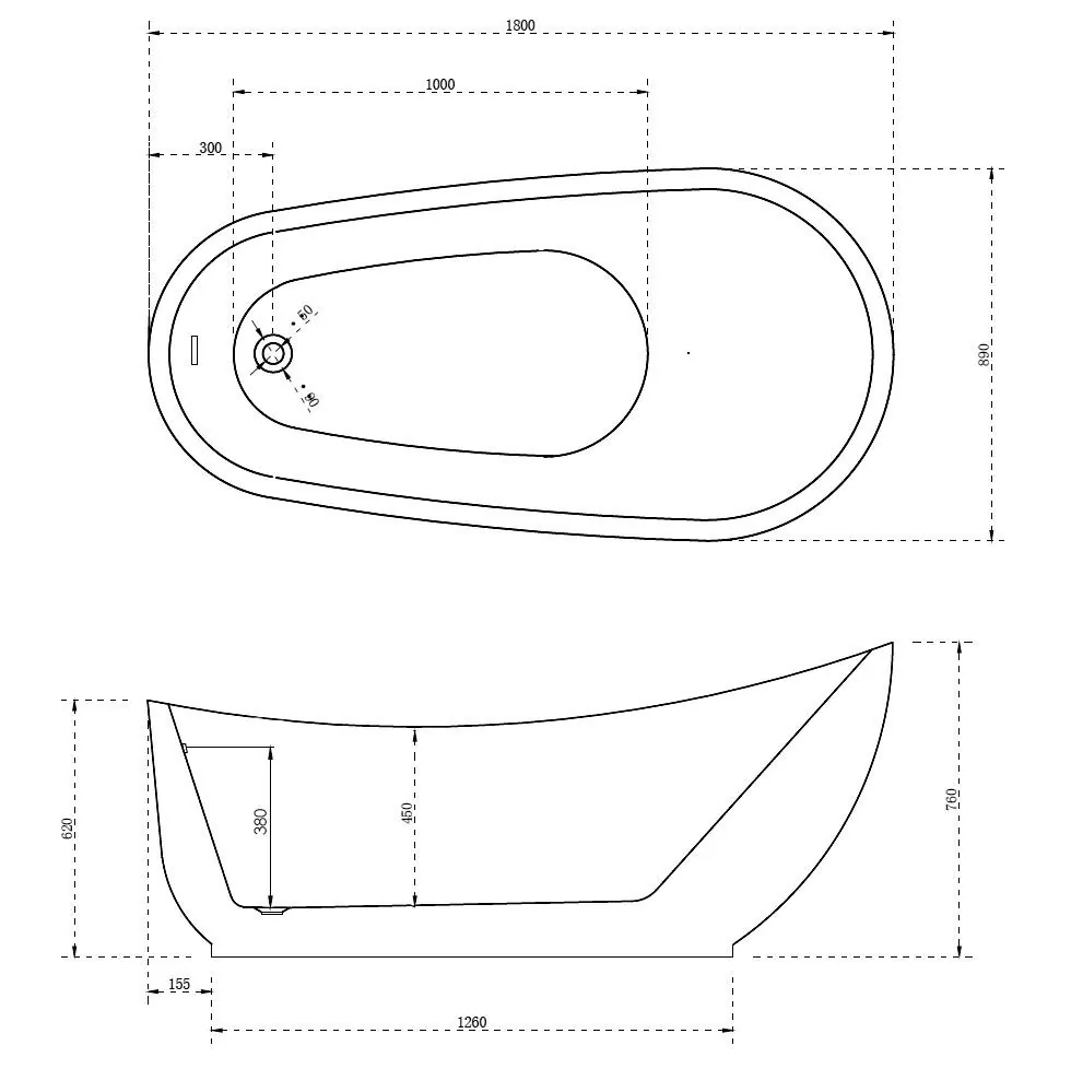Габаритная схема Акриловая ванна Abber AB9288 180х90