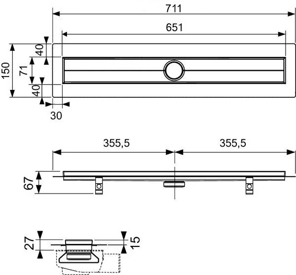 Габаритная схема Душевой лоток TECE TECEdrainline 600700