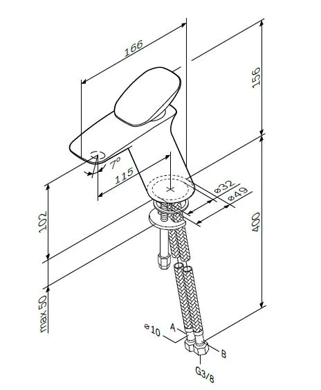 Габаритная схема Смеситель AM.PM Spirit 2.0 F70A02100 для раковины