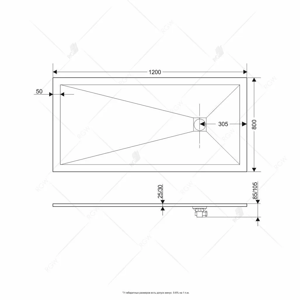 Габаритная схема Поддон для душа RGW Stone Tray ST-W 120х80