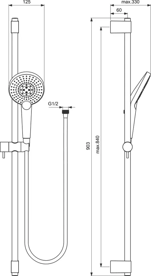 Габаритная схема Душевой гарнитур Ideal Standard IdealRain B1763AA