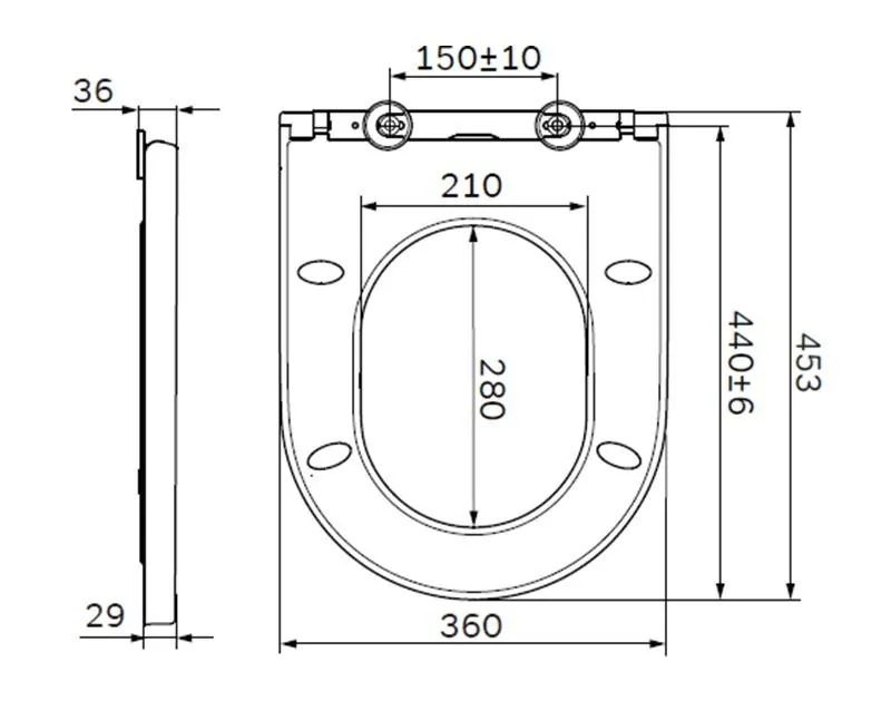Габаритная схема Крышка-сиденье AM.PM Spirit 2.0 C707858WH с микролифтом