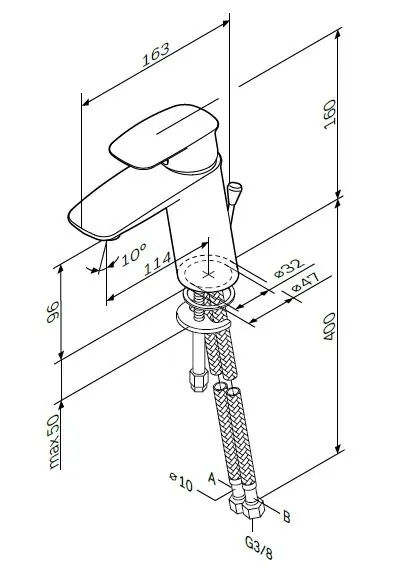 Габаритная схема Смеситель AM.PM Spirit 2.1 F71A02100 для раковины