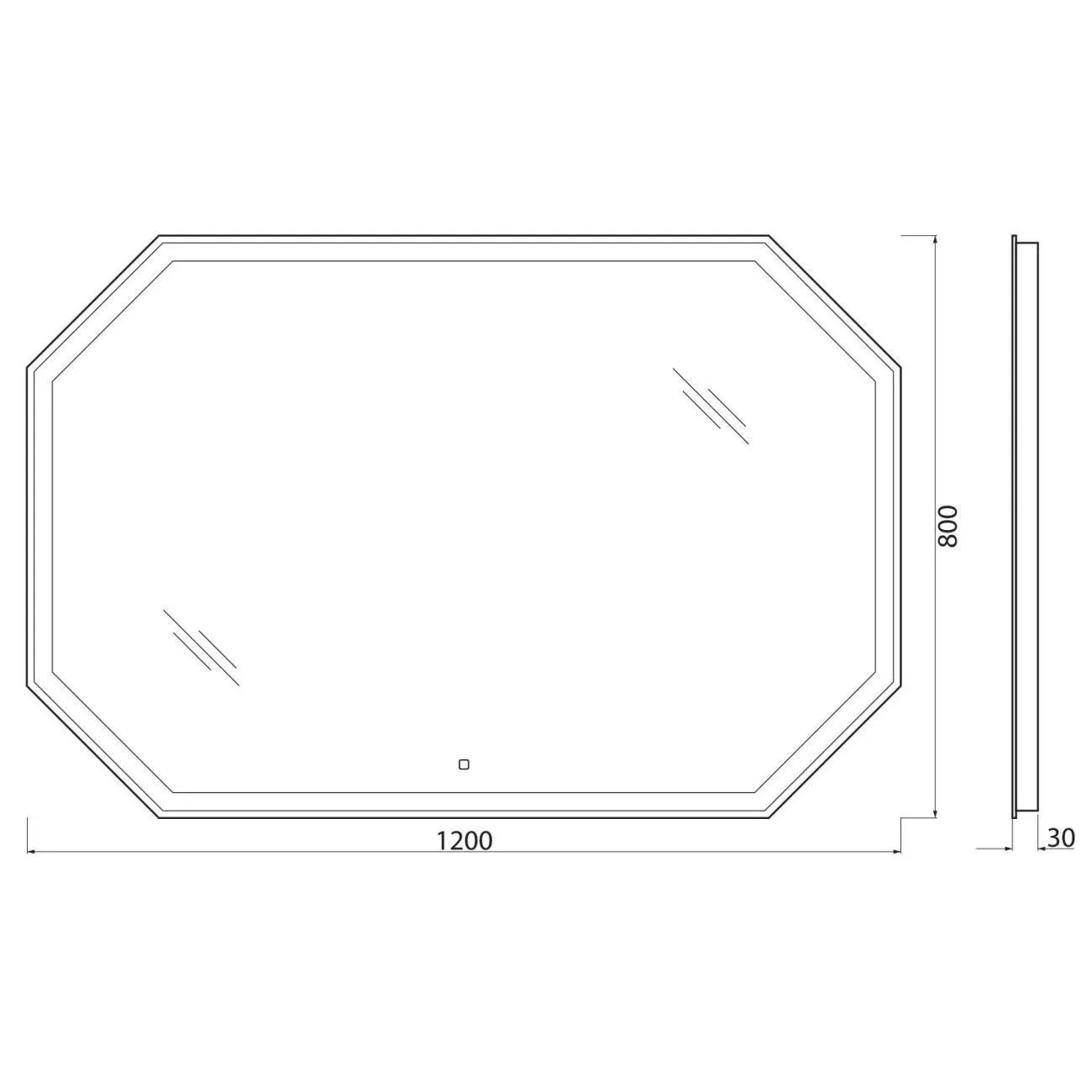 Габаритная схема Зеркало BelBagno SPC-OTT-1200-800-LED-TCH