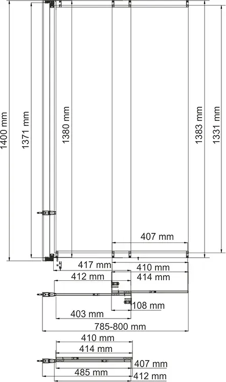 Габаритная схема Шторка на ванну Wasserkraft Main 41S02-80 80х140 см