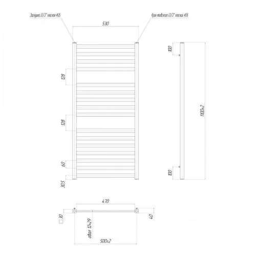 Габаритная схема Полотенцесушитель электрический Lemark Melange П16 50x110 белый