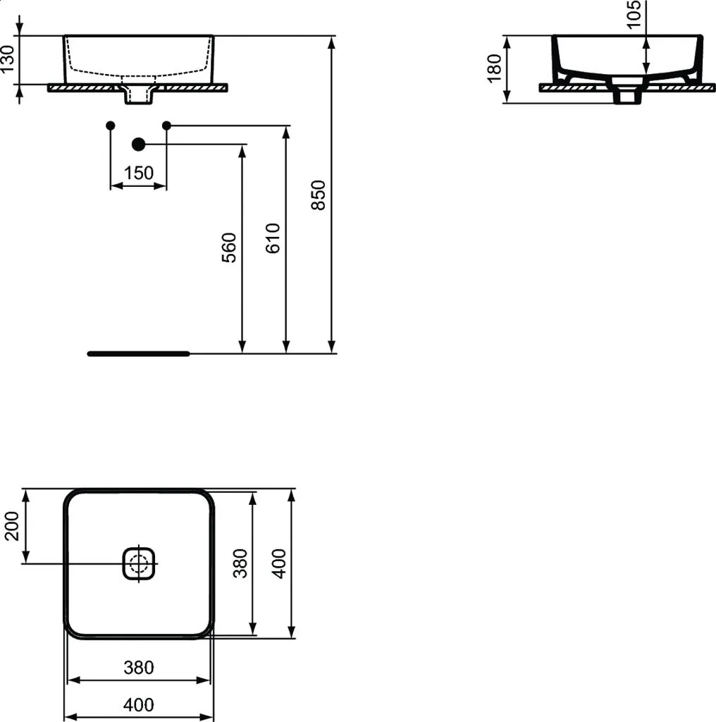 Габаритная схема Раковина Ideal Standard Strada II T296201 40 см