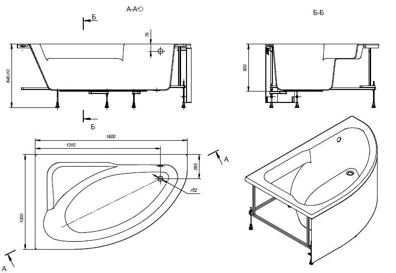 Габаритная схема Акриловая ванна Roca Welna 160x100 L