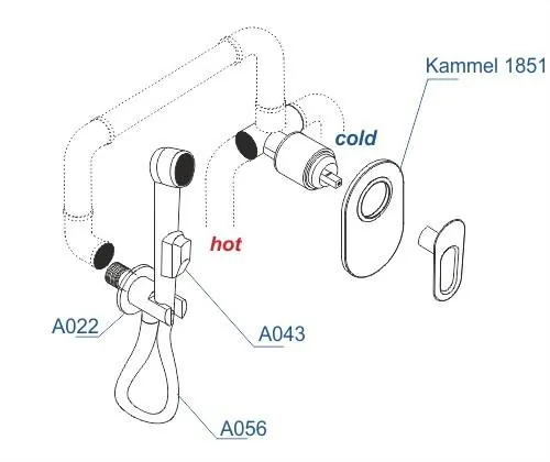 Габаритная схема Гигиенический душ Wasserkraft Kammel A111856 со смесителем, с внутренней частью