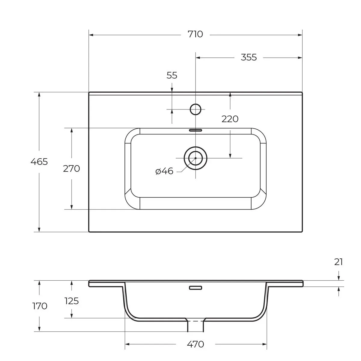 Габаритная схема Мебельная раковина BelBagno BB700ETL 70 см