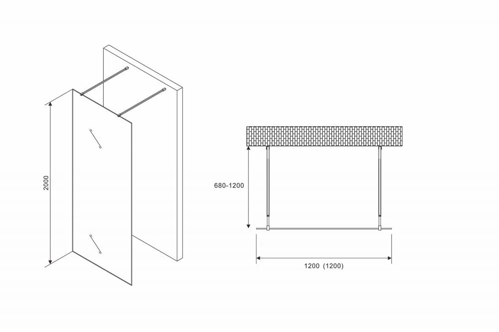 Габаритная схема Душевая перегородка Abber Immer Offen AG68120B8