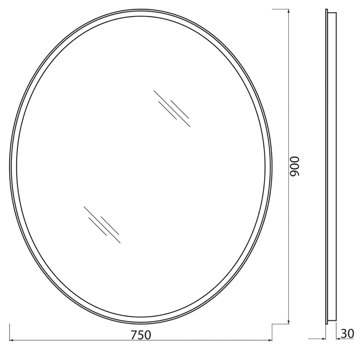Габаритная схема Зеркало BelBagno SPC-VST-750-900-LED-BTN