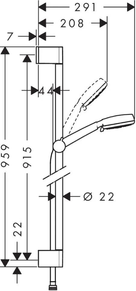 Габаритная схема Душевой гарнитур Hansgrohe Crometta 26657400