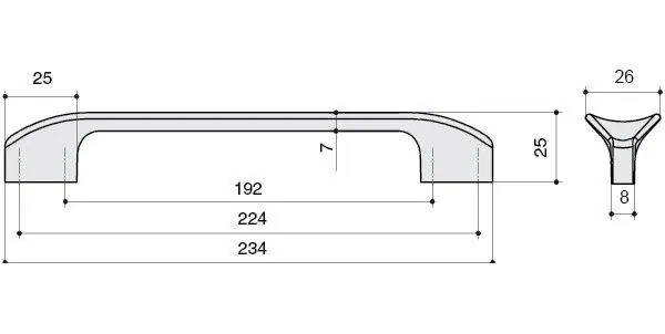 Габаритная схема Ручка для мебели BelBagno 224-192 белая