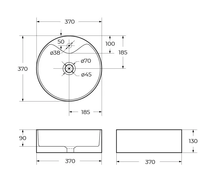 Габаритная схема Раковина BelBagno BB1400 40 см