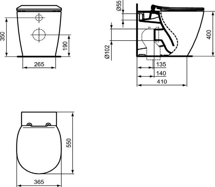 Габаритная схема Унитаз приставной Ideal Standard Connect AquaBlade E052401