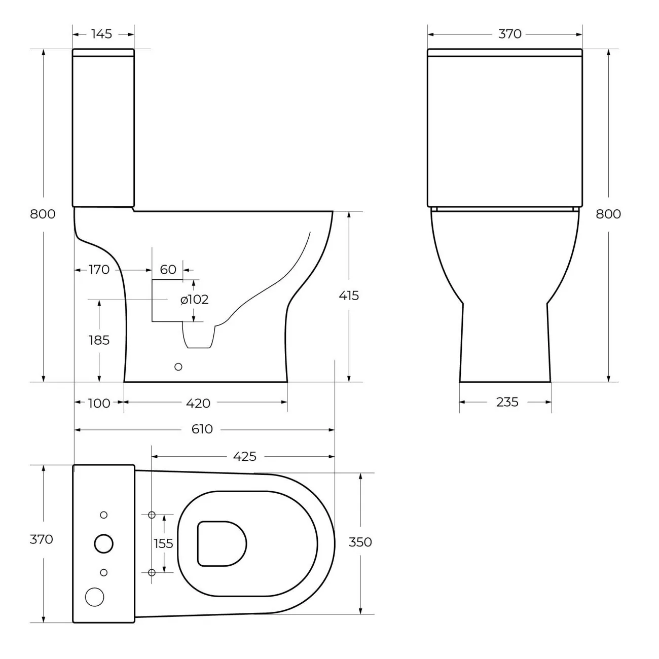 Габаритная схема Унитаз-компакт BelBagno Lounge BB045CPR/SC/BB045/051T