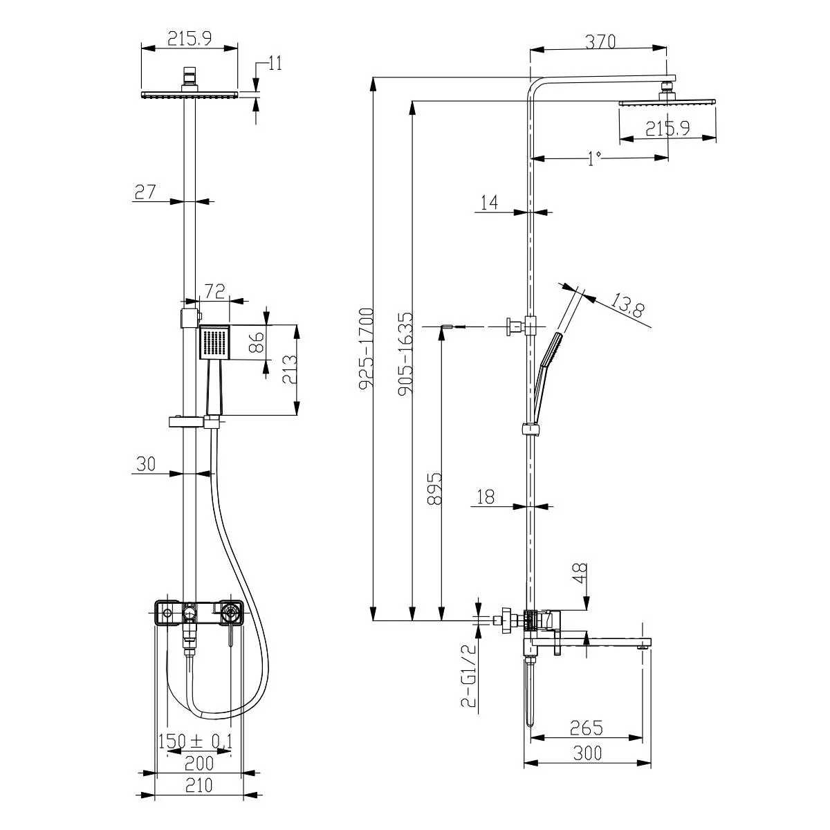 Габаритная схема Душевая стойка Lemark Tropic LM7004СS
