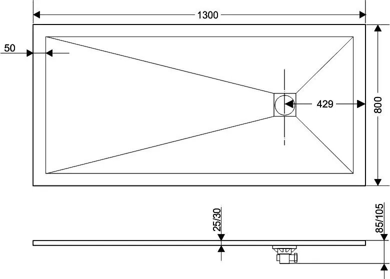 Габаритная схема Поддон для душа RGW Stone Tray ST-W 130x80