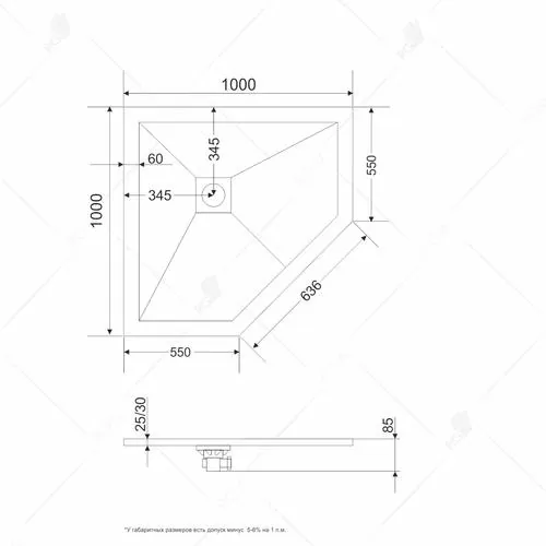 Габаритная схема Поддон для душа RGW Stone Tray ST/T-Be 100x100