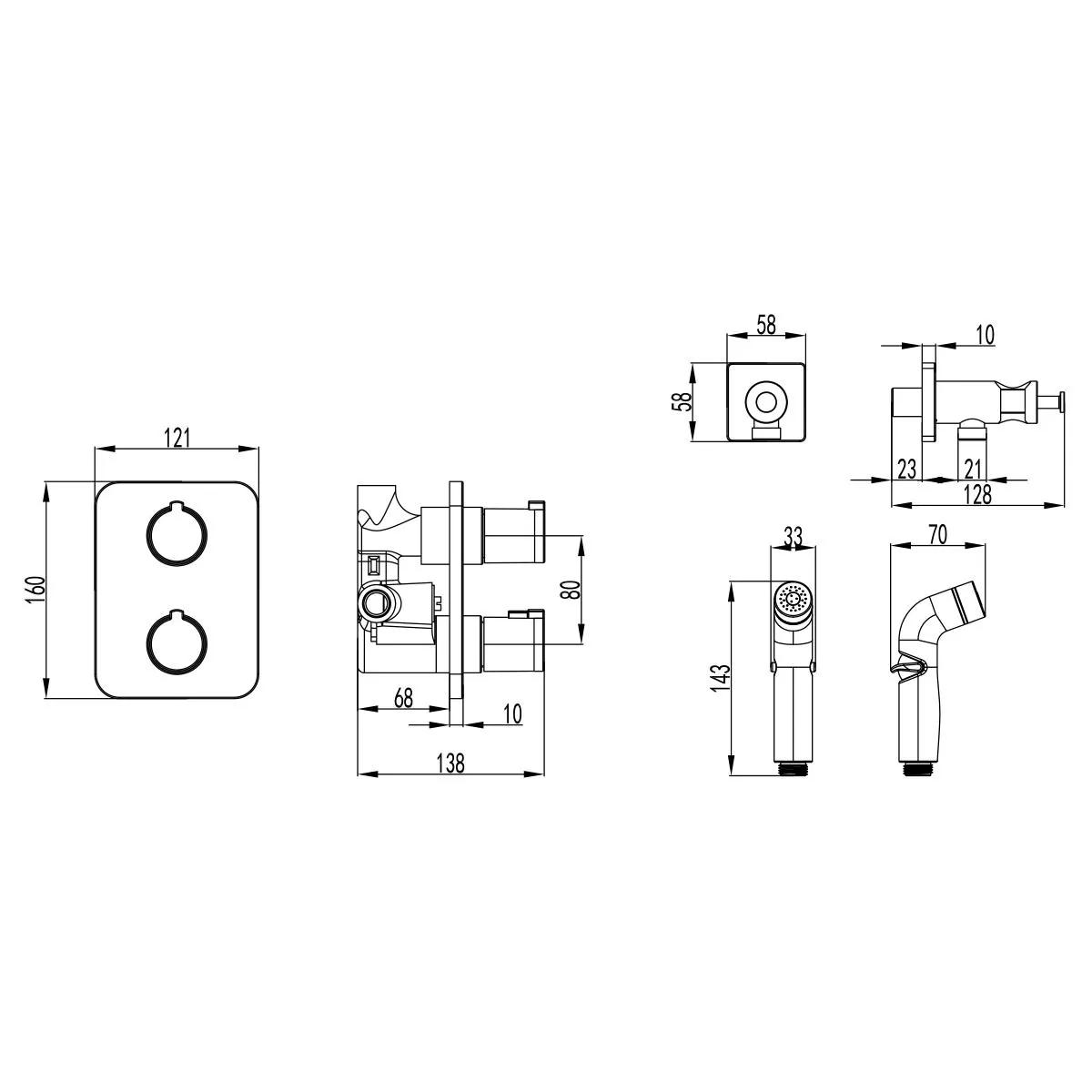 Габаритная схема Гигиенический душ Lemark Yeti LM7820C со смесителем, с внутренней частью