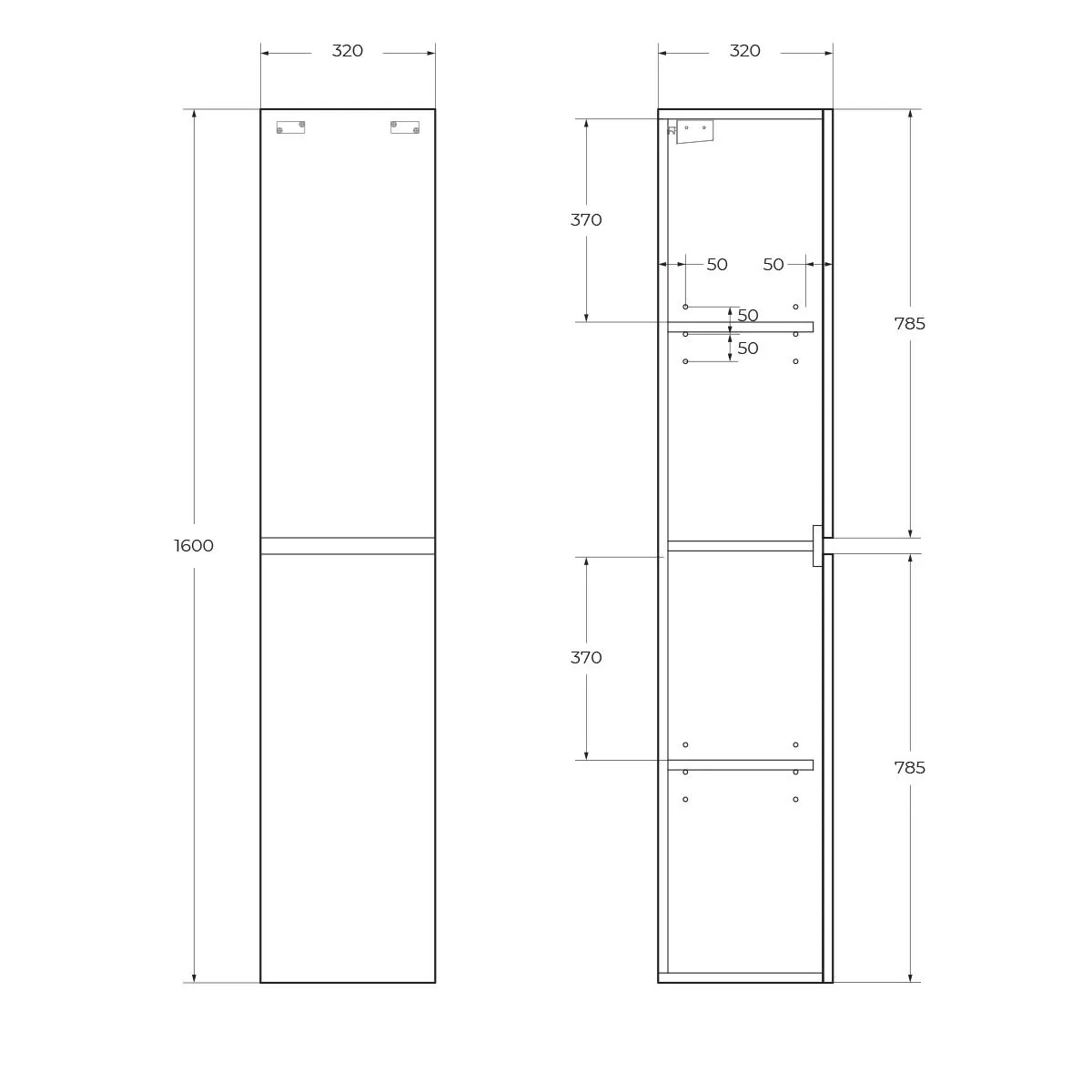Габаритная схема Шкаф-пенал BelBagno Albano 1600-2A-SC-RR-P