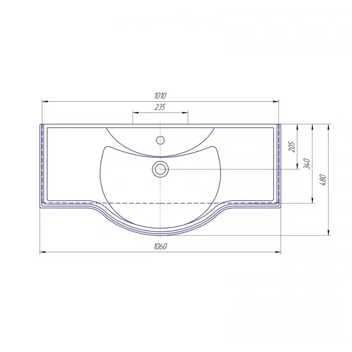 Габаритная схема Мебельная раковина СанТа Kirovit Классик 105
