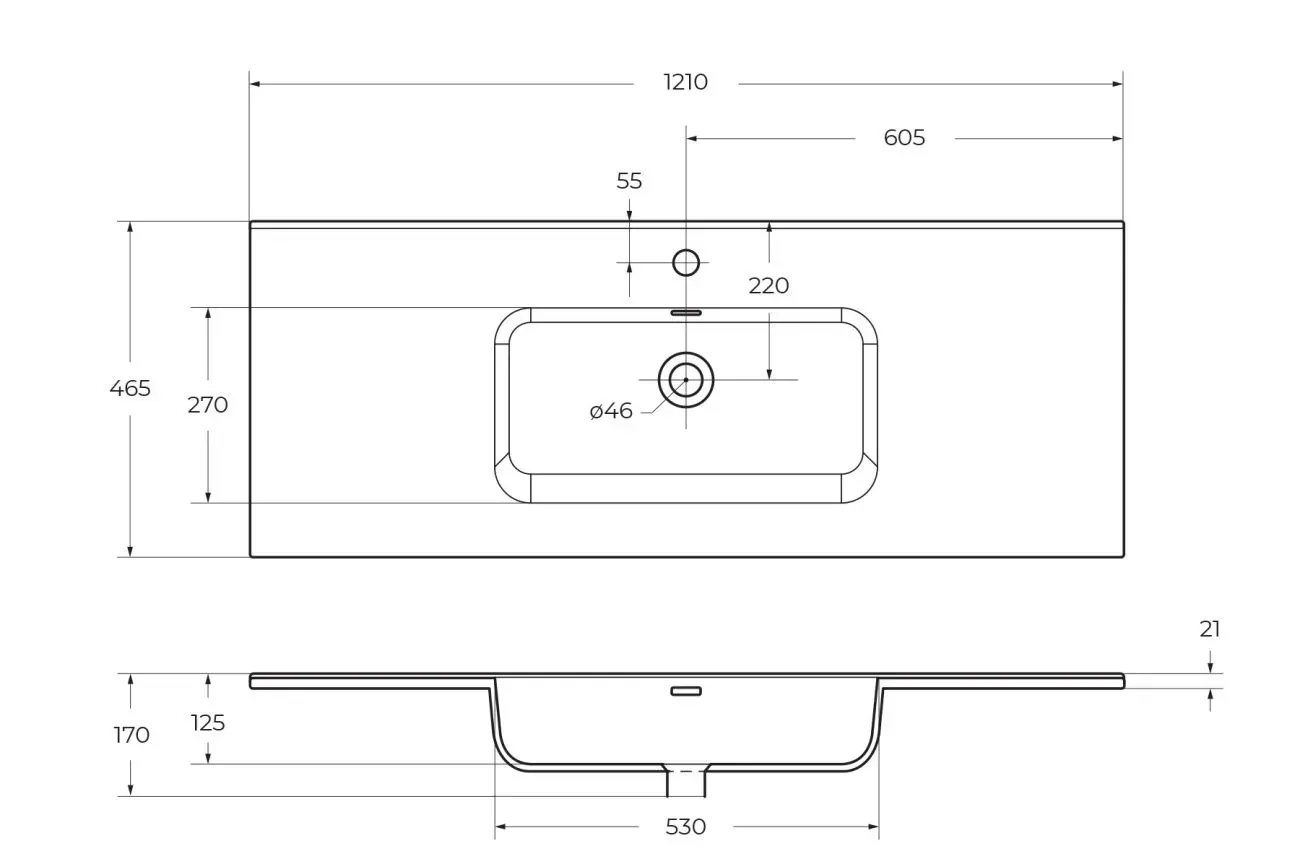 Габаритная схема Мебельная раковина BelBagno BB1200ETL 120 см