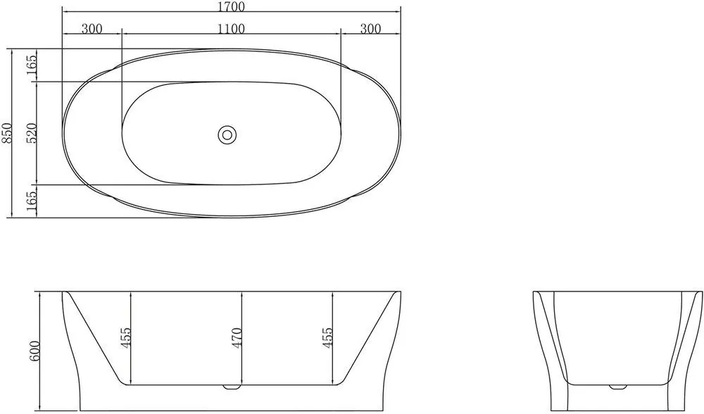 Габаритная схема Акриловая ванна BelBagno BB403-1700-850 170х85