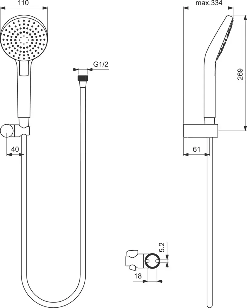 Габаритная схема Душевой комплект Ideal Standard Ceraflex BC447AA с внутренней частью