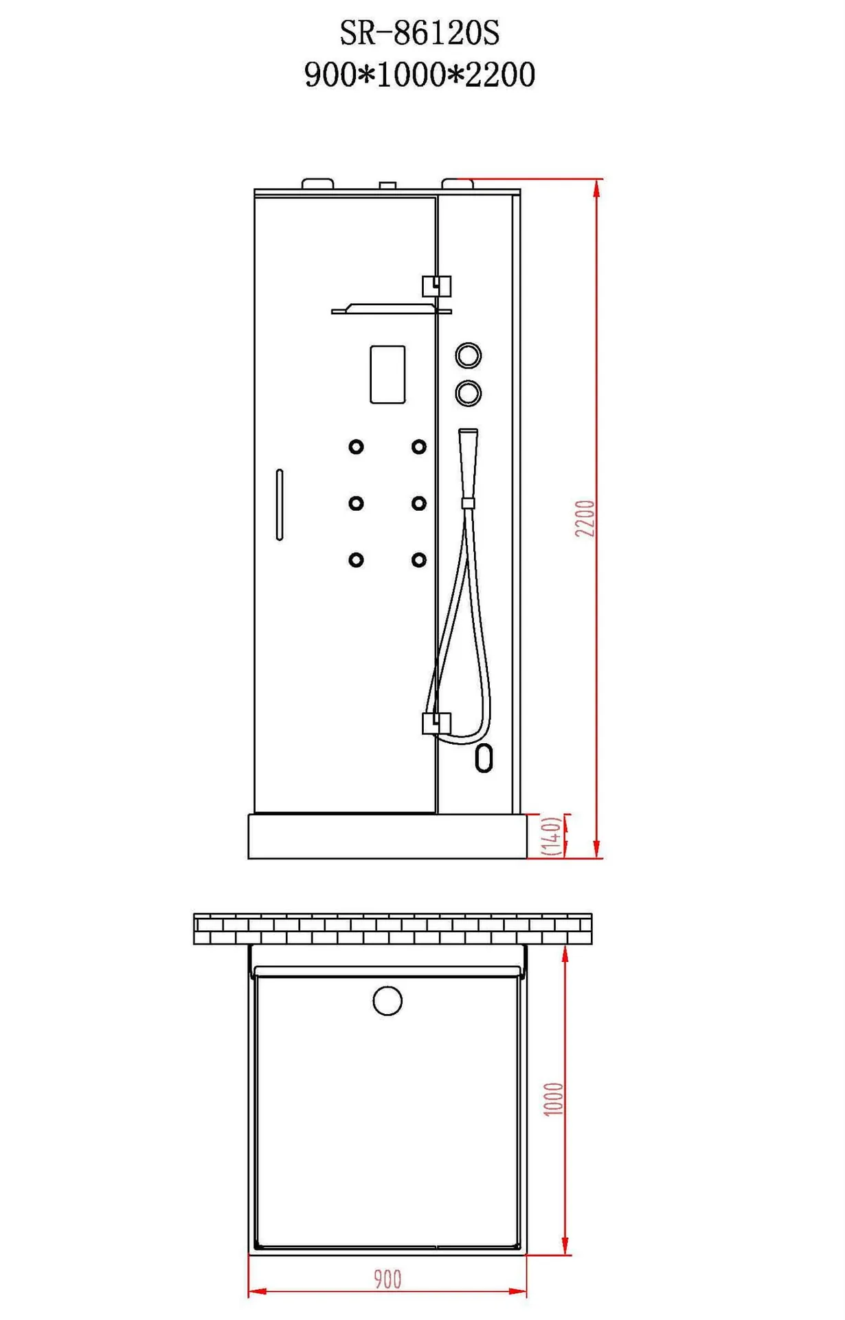 Габаритная схема Душевая кабина Orans SR-86120 100x90