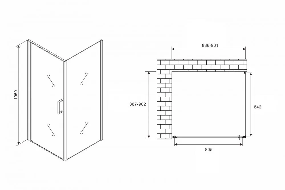 Габаритная схема Душевой уголок Abber Sonnenstrand AG04090B-S90B 90x90
