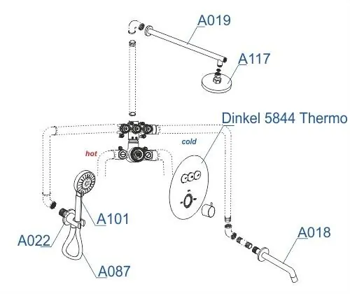 Габаритная схема Душевой комплект Wasserkraft Dinkel A175817