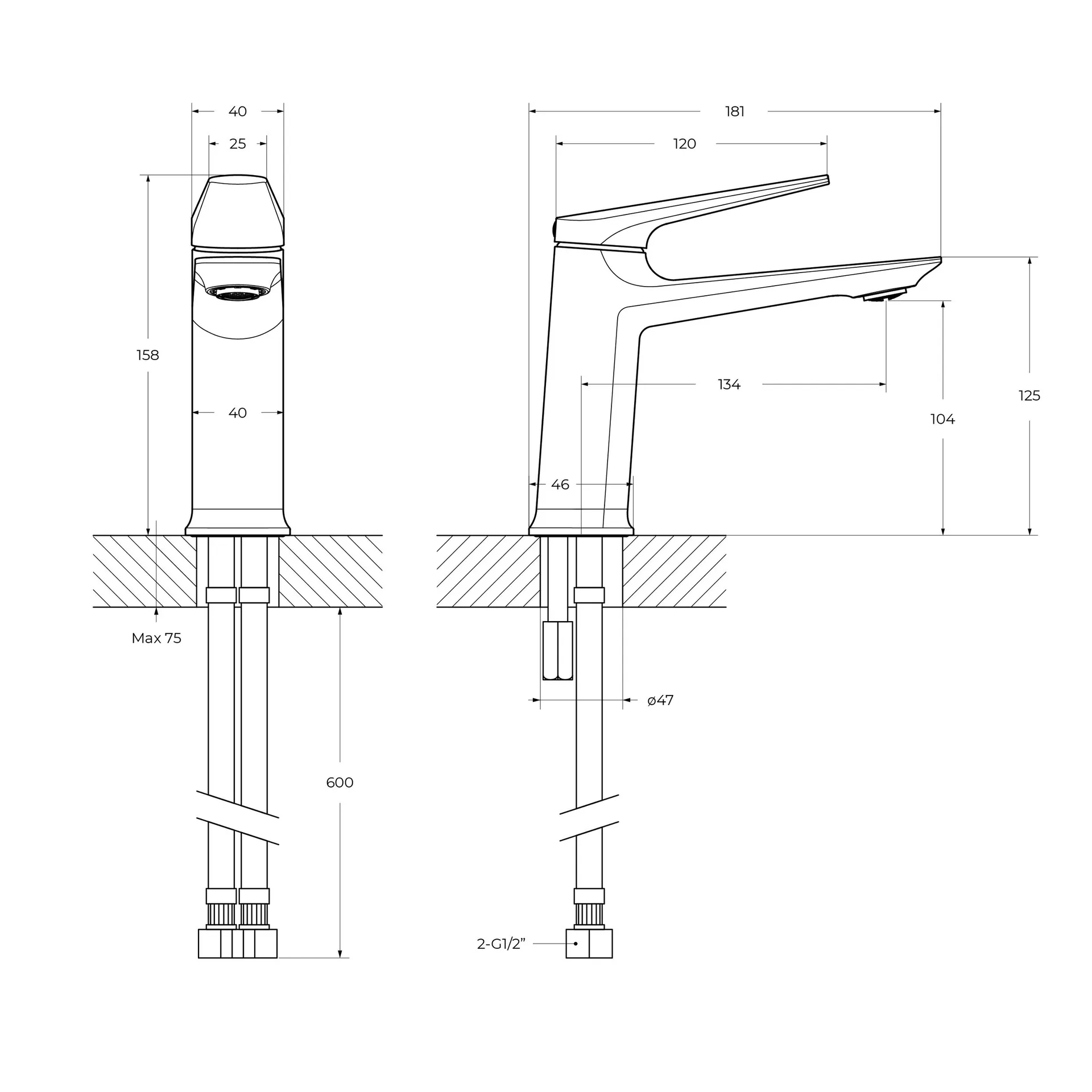 Габаритная схема Смеситель Cezares Liner-LS-GM-W0 для раковины
