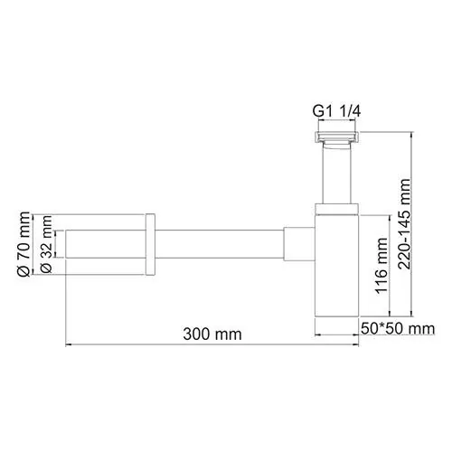 Габаритная схема Сифон для раковины Wasserkraft A072