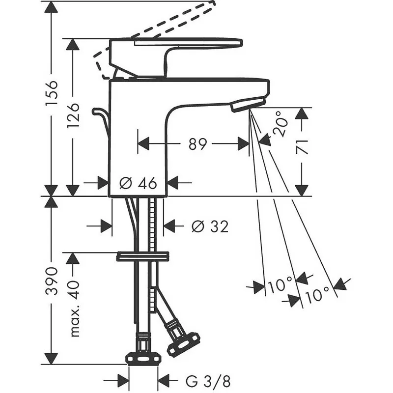 Габаритная схема Смеситель Hansgrohe Vernis Blend 71558000 для раковины