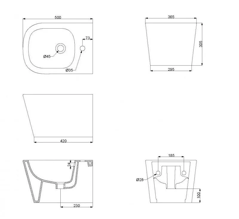 Габаритная схема Биде подвесное BelBagno Albano BB120BH