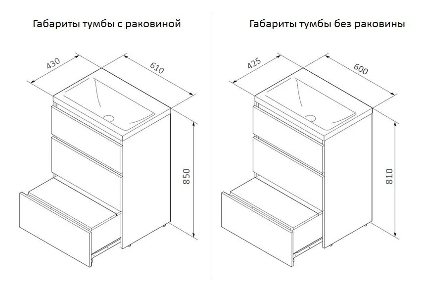 Габаритная схема Тумба под раковину AM.PM Gem S 60 белая