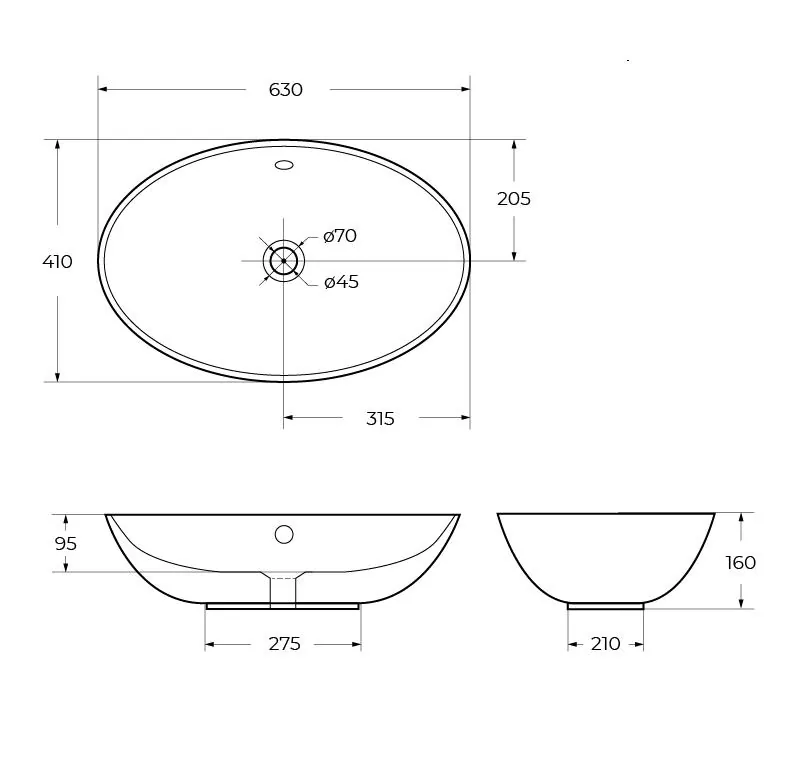 Габаритная схема Раковина BelBagno BB1104 60 см